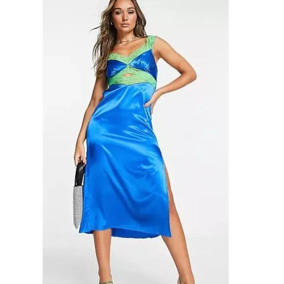 Topshop Dresses Topshop Contrast Cut Out Lace Satin Midi Slip